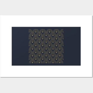 Art Deco luxury arches pattern in navy and gold Posters and Art